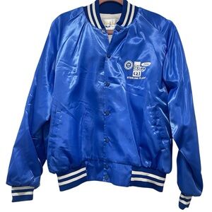 Vintage UAW 228 Satin Jacket XL Ford Sterling Plant STP Blue White Bomber